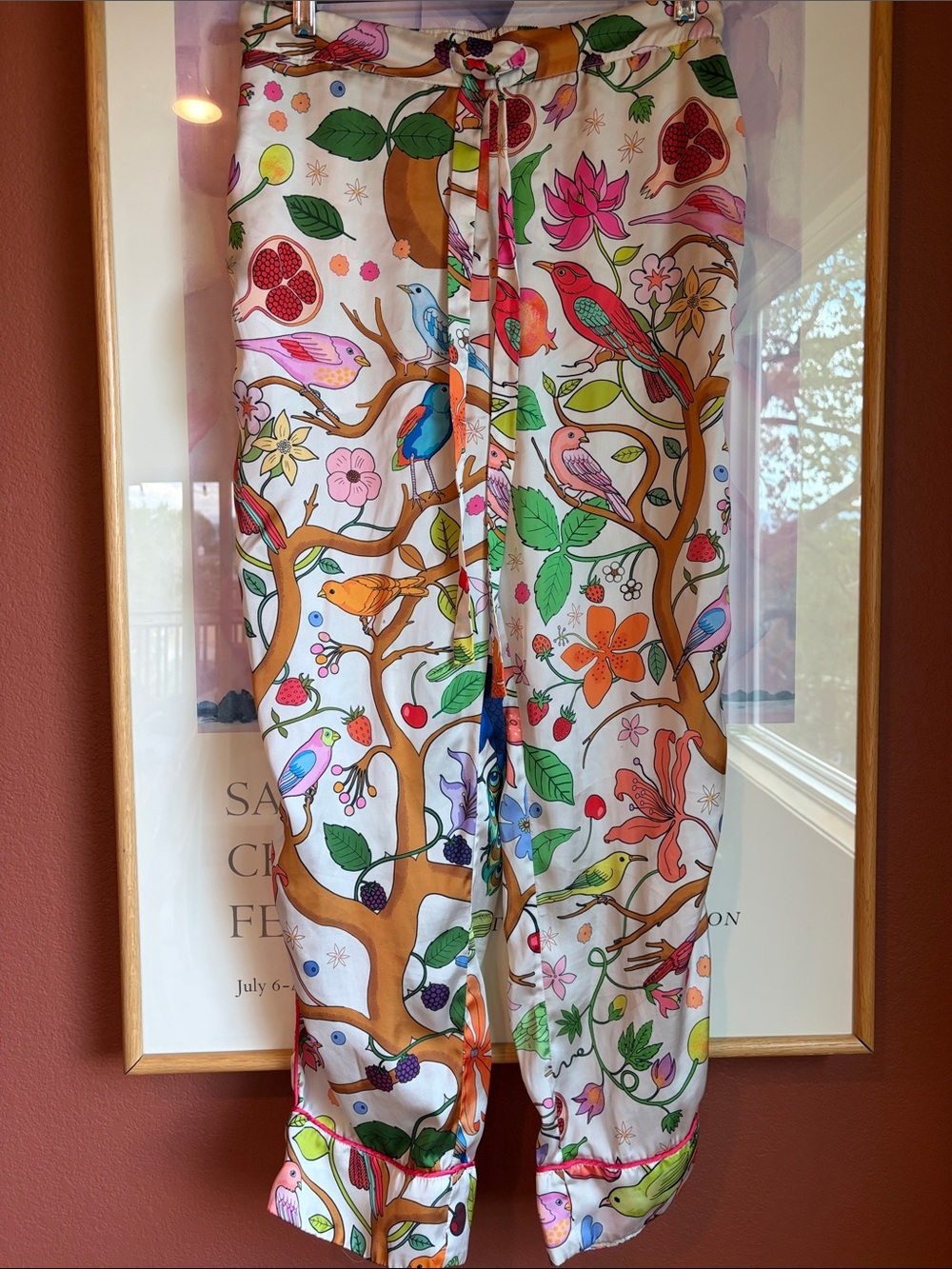 Karen Mabon Satin Tree of Life Floral Bird Pajama Set, Size M - Picture 6 of 8